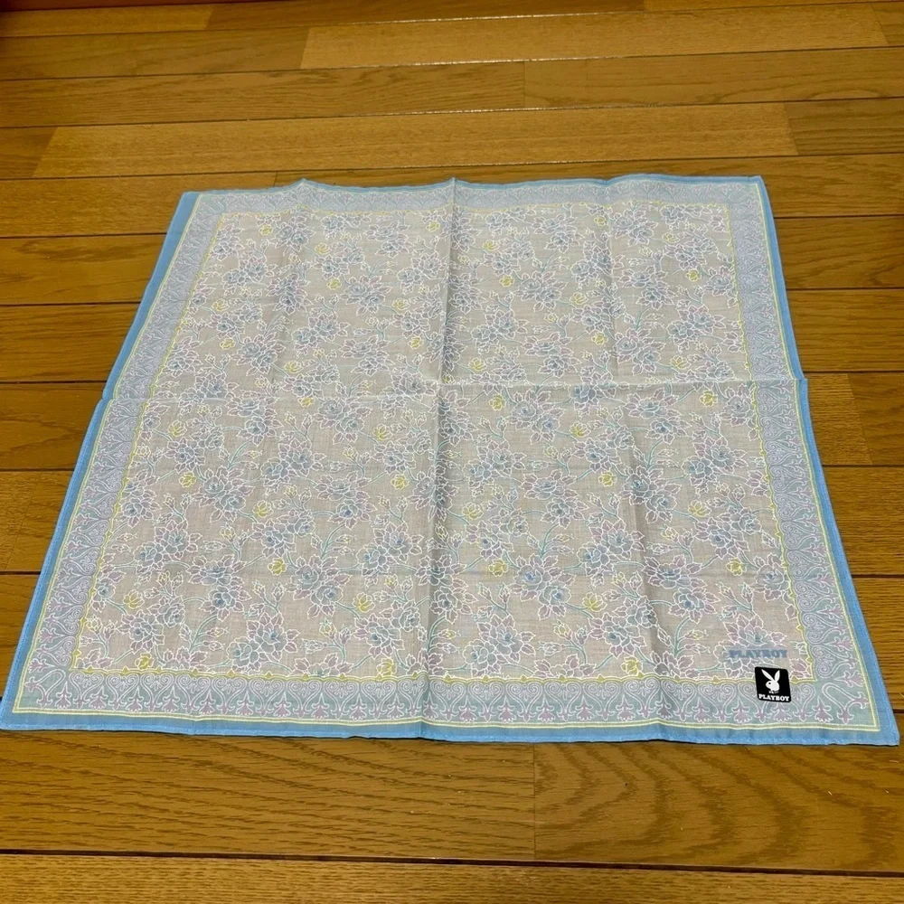 Playboy Floral Patterned Handkerchief/Bandana with Blue Border 45cm x 45cm